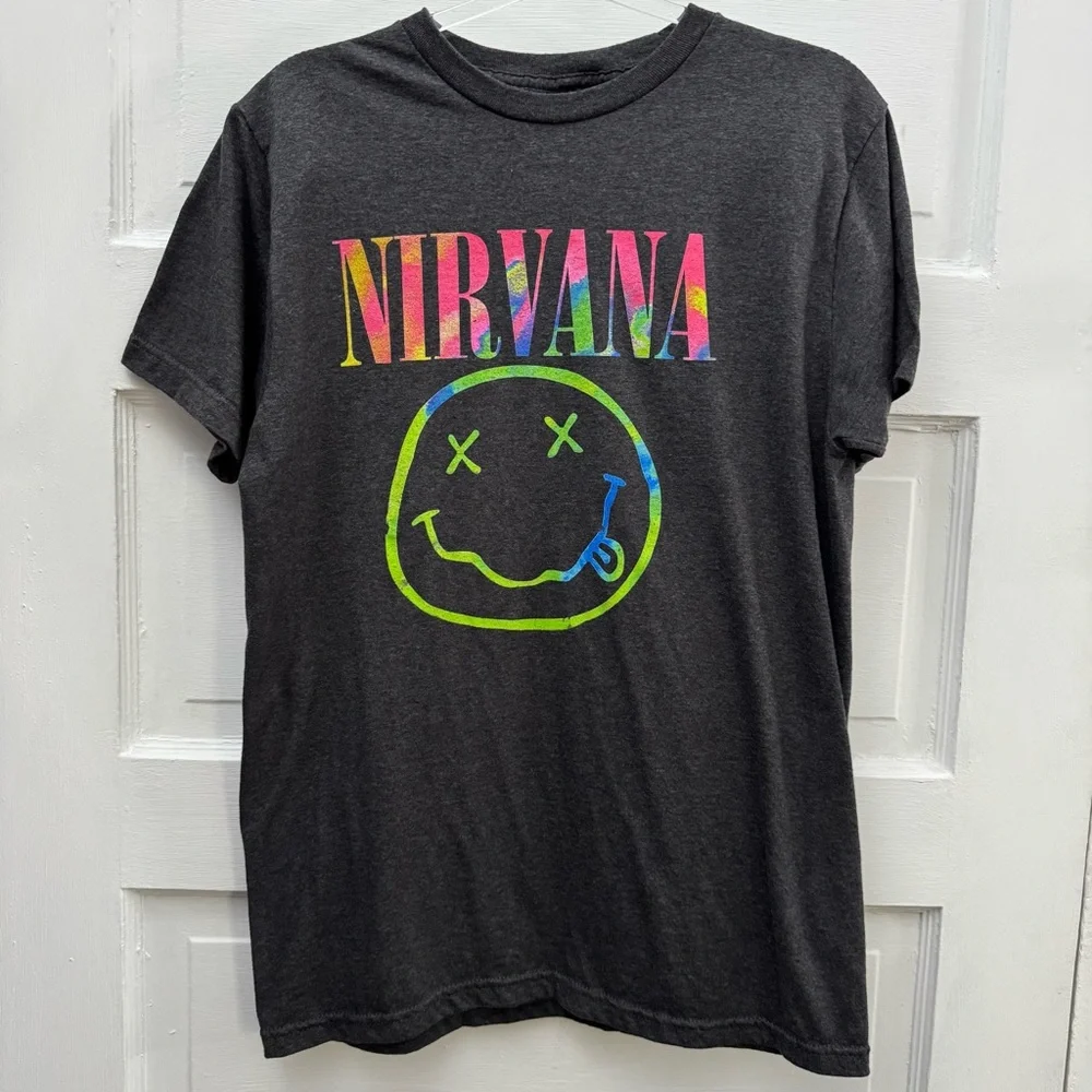 Graphic Band T Shirt Nirvana Womens Large Charcoal - Picture 1 of 6